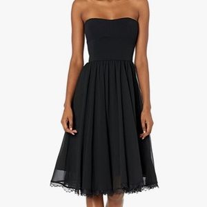 Dress the Population Willow Strapless Mix Media Fit and Flare Midi Dress